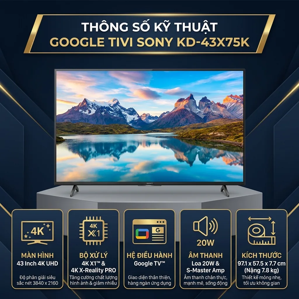 Sửa lỗi nháy 8 nháy đèn đỏ trên Tivi Sony KD-43X75K hiệu quả 2 Thông số kỹ thuật cơ bản của Google Tivi Sony KD-43X75K