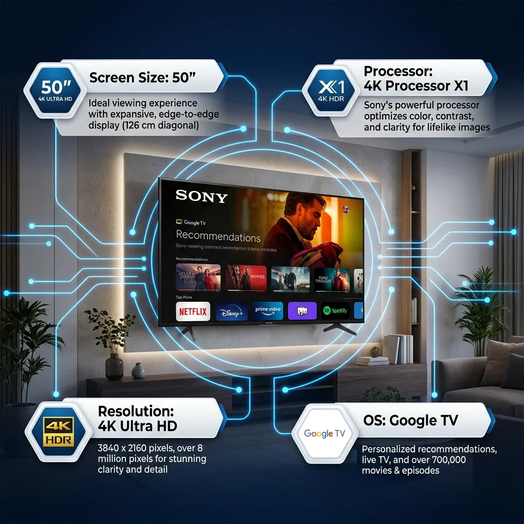 Khắc phục lỗi Tivi Sony KD-50X75K tự bật tắt liên tục tại nhà 2 Thông số kỹ thuật cơ bản của Google Tivi Sony KD-50X75K