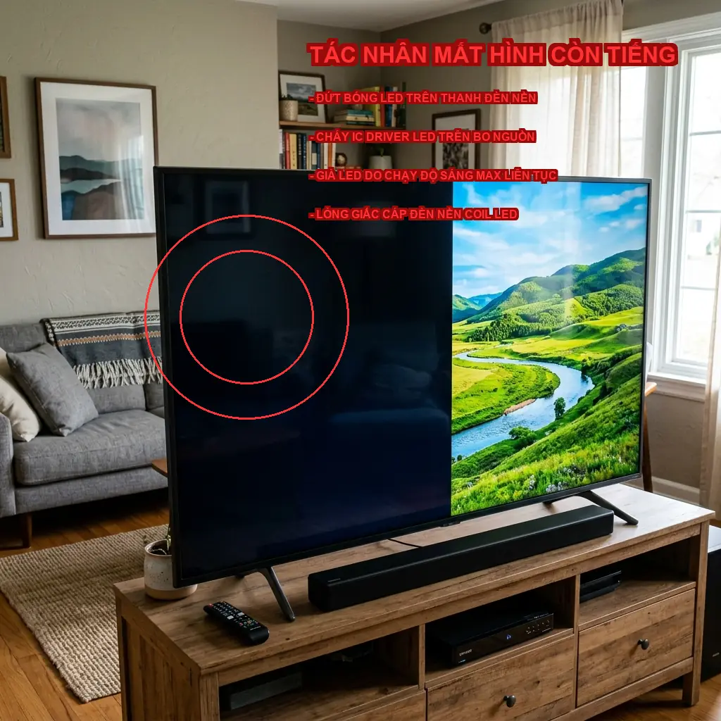 Cách khắc phục lỗi Tivi Samsung QA55Q70B có tiếng nhưng không hình 3 Các tác nhân chính gây ra lỗi tivi bị mất hình còn tiếng