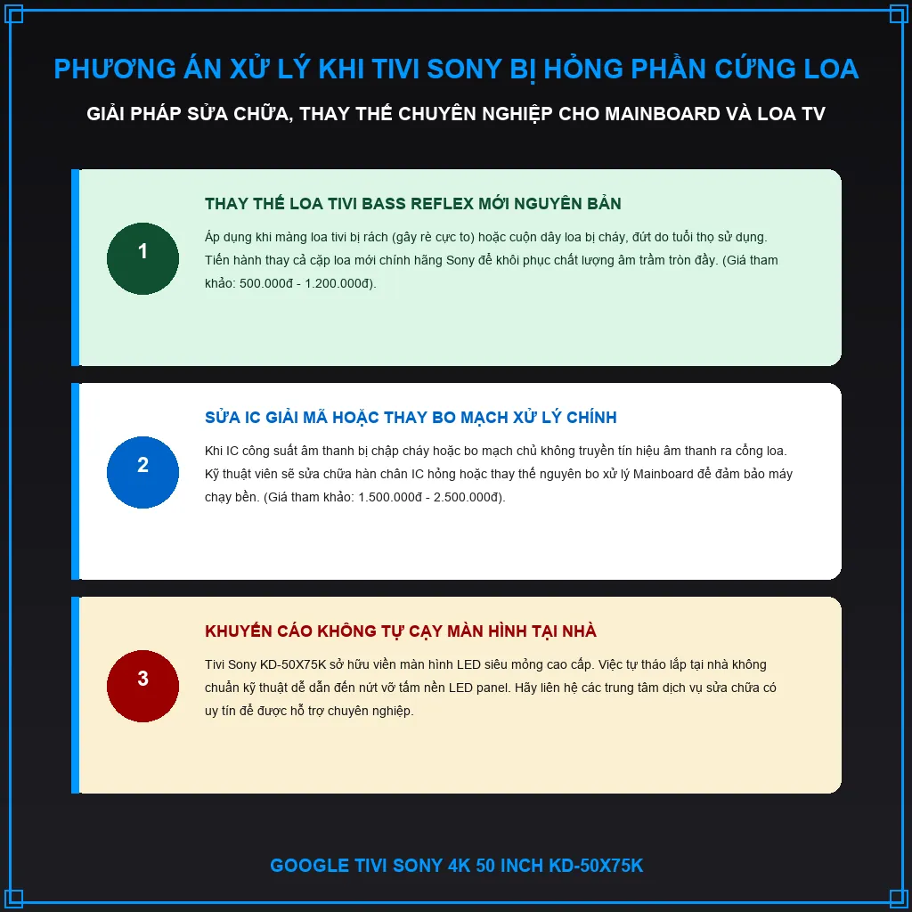 Sửa lỗi Tivi Sony KD-50X75K có hình mất tiếng cực kỳ nhanh chóng 4 Phương án xử lý khi lỗi hỏng phần cứng bên trong