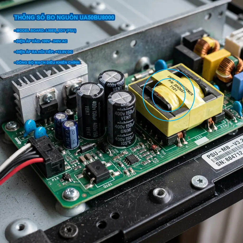 Sửa lỗi nguồn Tivi Samsung UA50BU8000 không sáng đèn đỏ chờ 2 Thông số kỹ thuật bo nguồn Tivi Samsung UA50BU8000